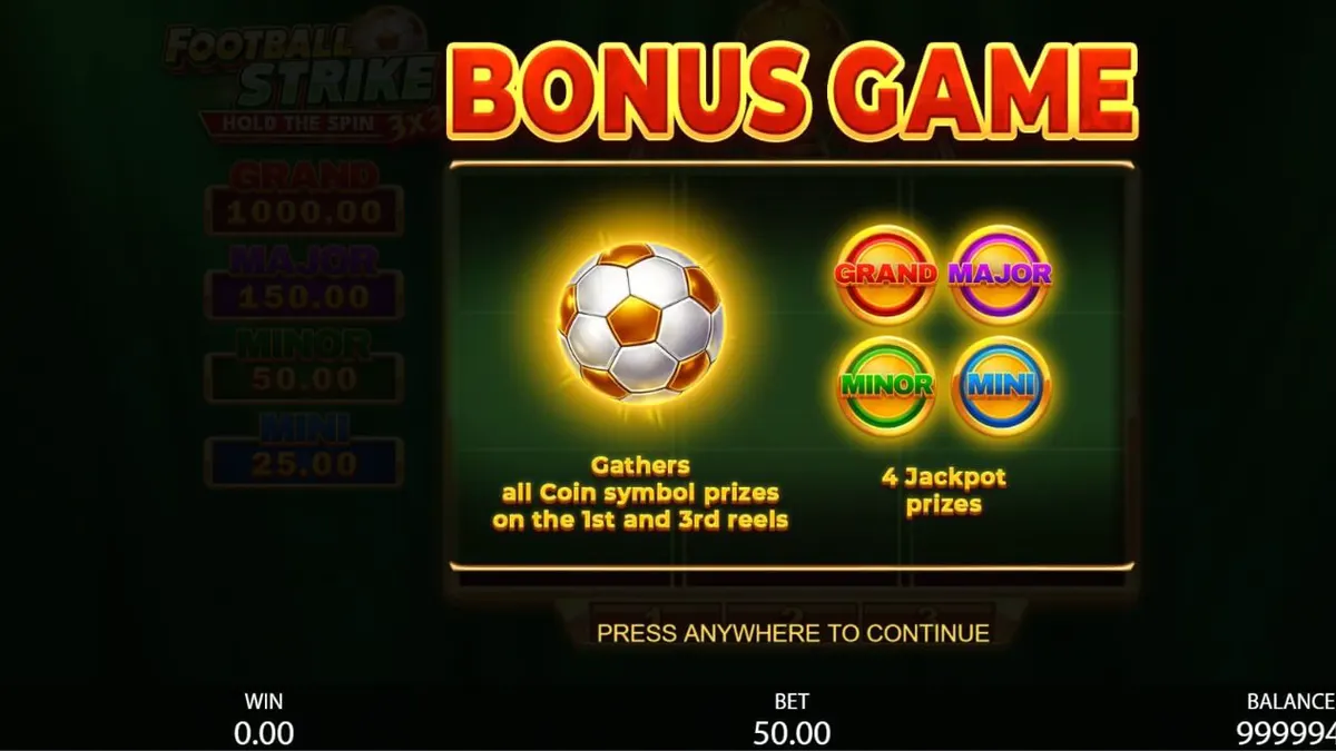 Tampilan visual slot 3x3 Football Strike dengan tema sepak bola dan mesin buah klasik